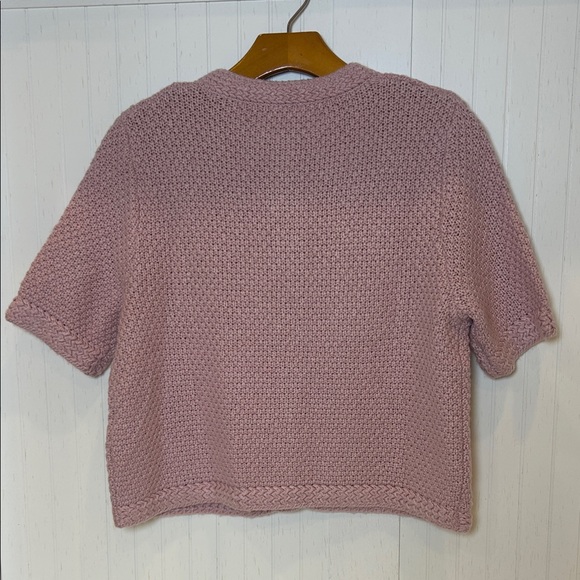 Goelia Pink Knit Cardigan Gold Button Short Sleeve Cotton Blend Sweater M - Picture 6 of 9